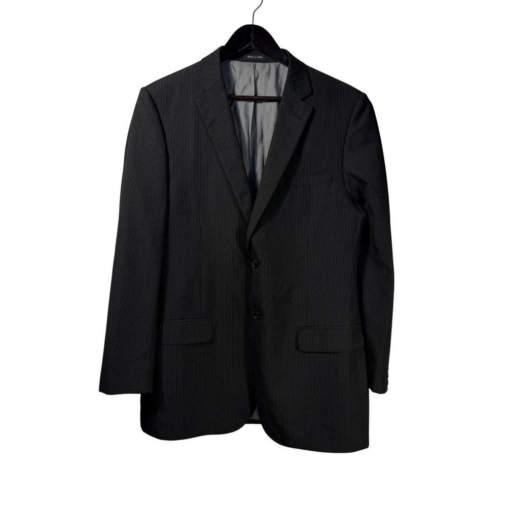 Tiglio‎ Luxe Blazer 42L Super 150s Wool Italy Black  Pinstripe Mens Sport Jacket